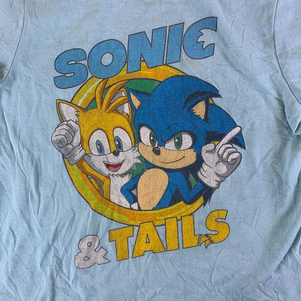 Sonic The Hedgehog 2 Sonic & Tails Tee Shirt Unisex Kids S (6/6X) Blue Graphic